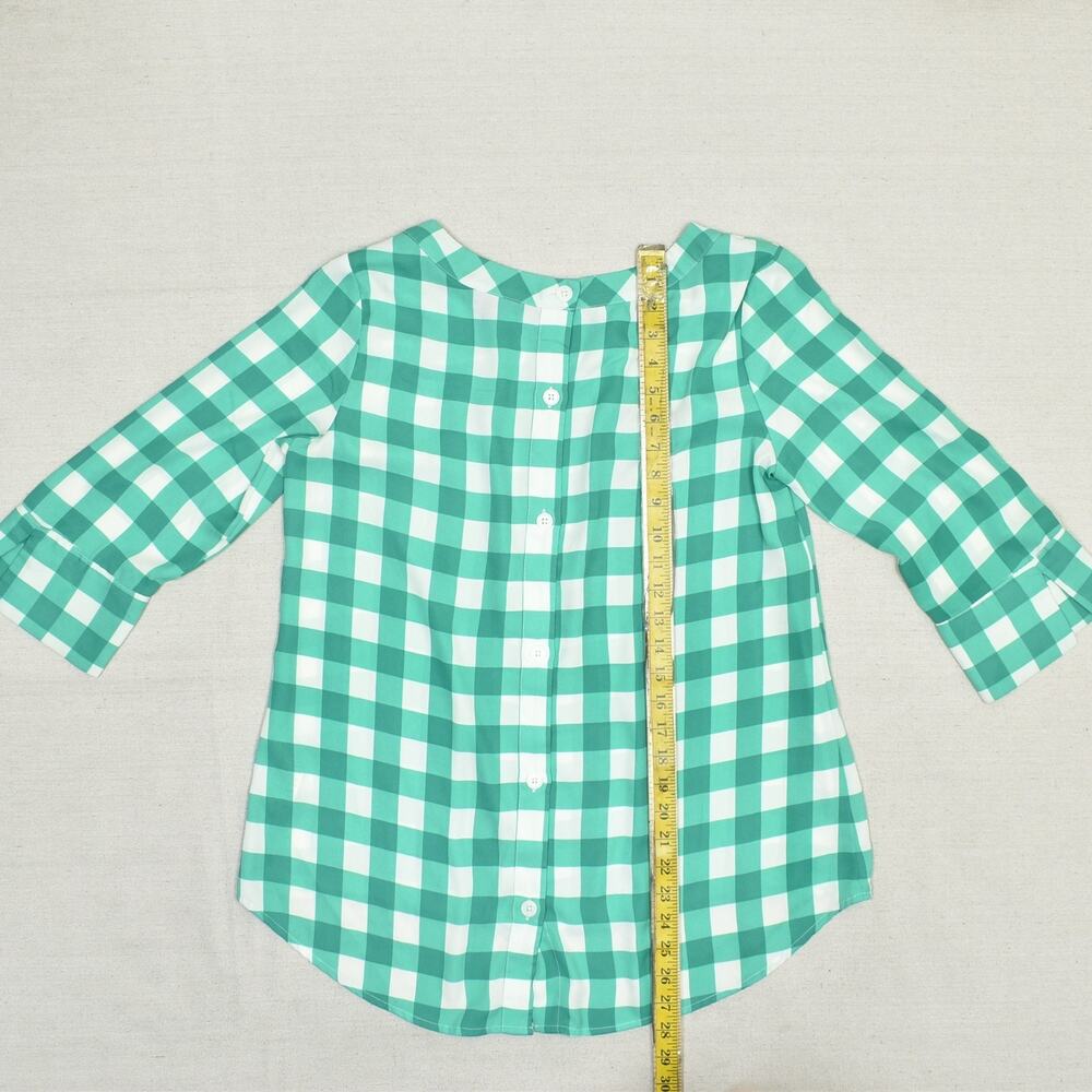Banana Republic Women Blouse Top Polyester Green Plaid 3/4 Sleeve Crew Size M - Picture 5 of 8